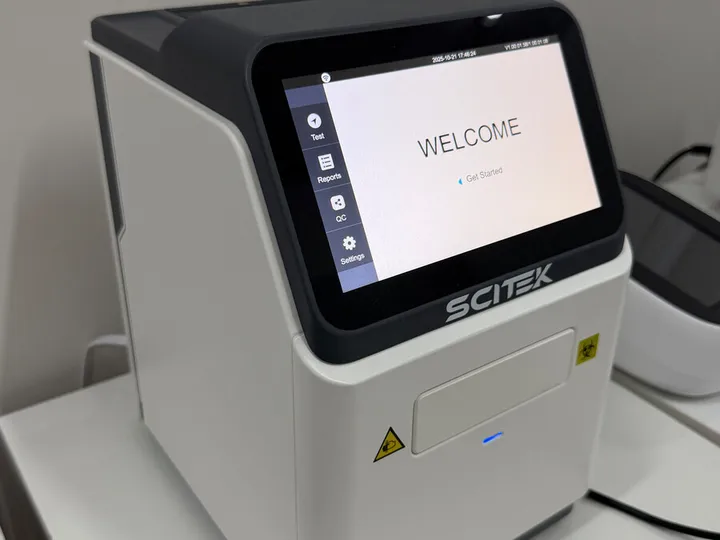 A SCITEK laboratory analyser viewed from the side.